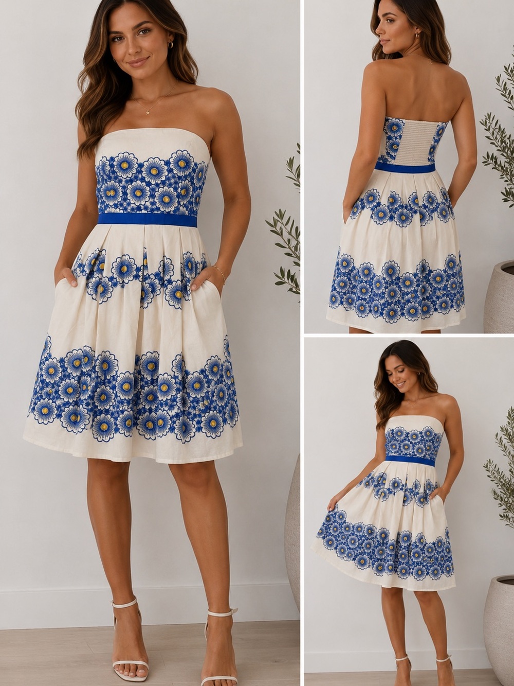 Moulinette Soeurs Anthropologie Size 4 Embroidered Floral Strapless Dress